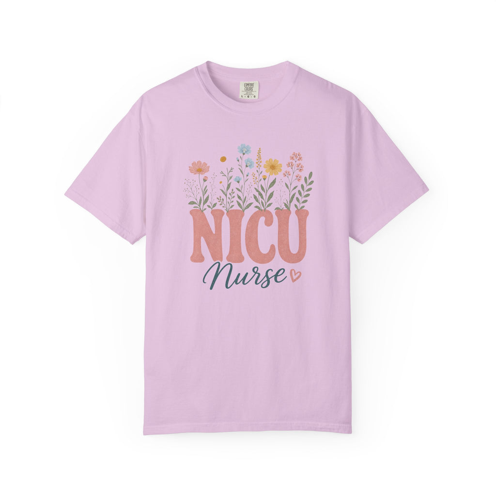 Pastel wildflower NICU Nurse Comfort Colors 1717 tee in Orchid