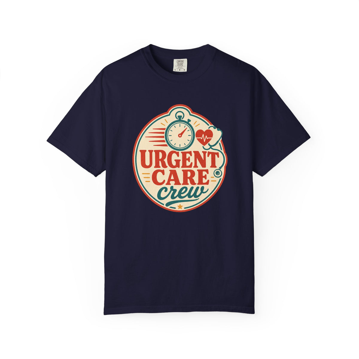 Urgent Care Crew printed Comfort Colors1717 tee in True Navy