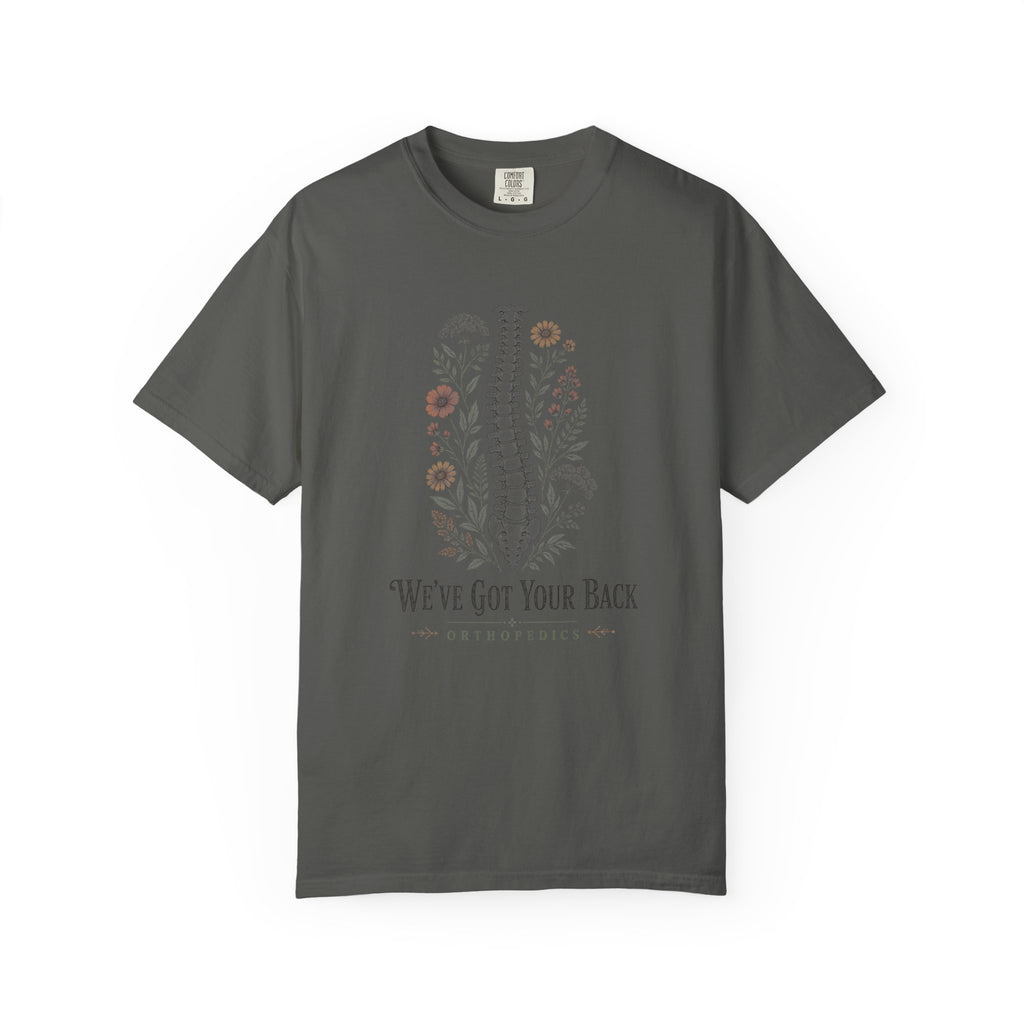 We've Got Your Back Orthopedics floral spine Comfort Colors 1717 tee in Pepper