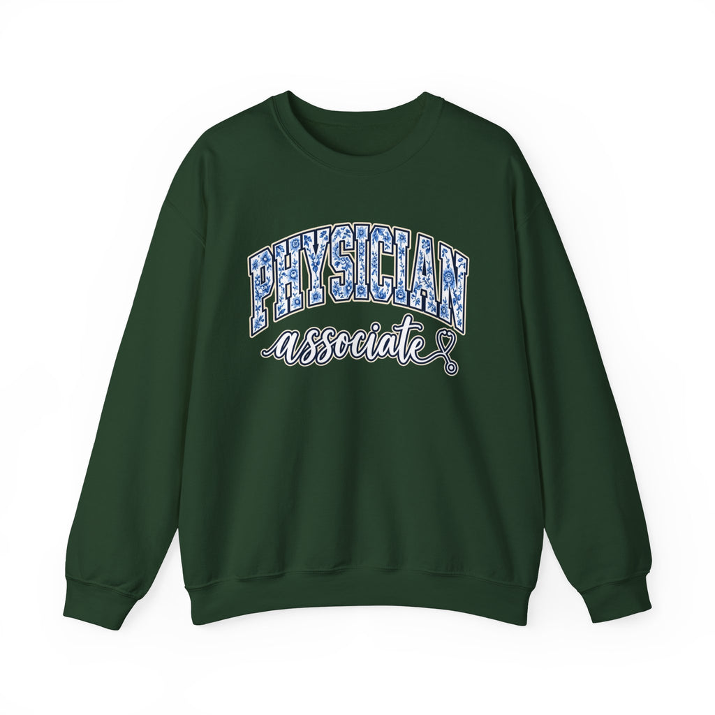Physician Associate Floral Varsity Sweatshirt in Forest Green