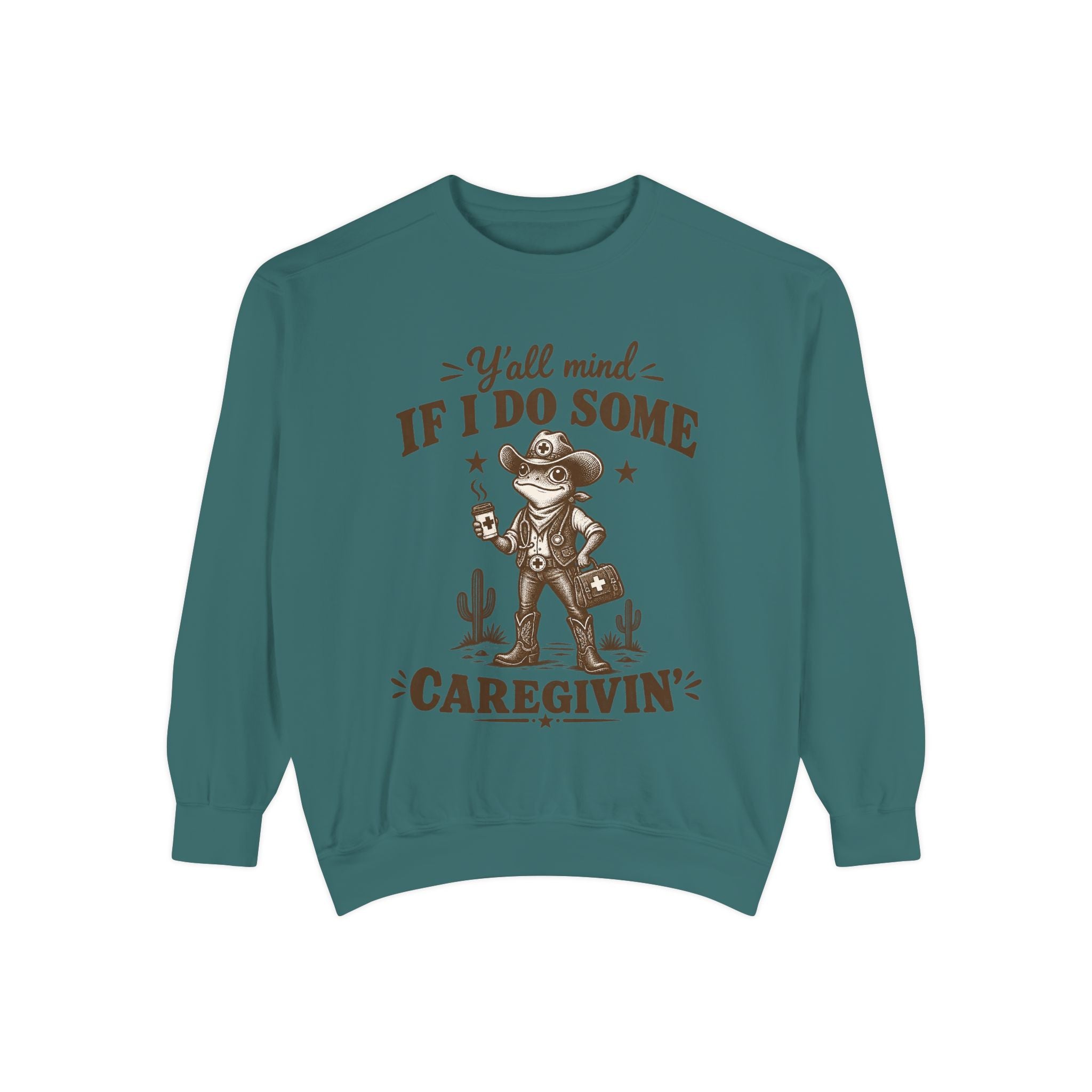 Caregivin' Cowboy Frog Crewneck Sweatshirt | Nurse & Caregiver Gift