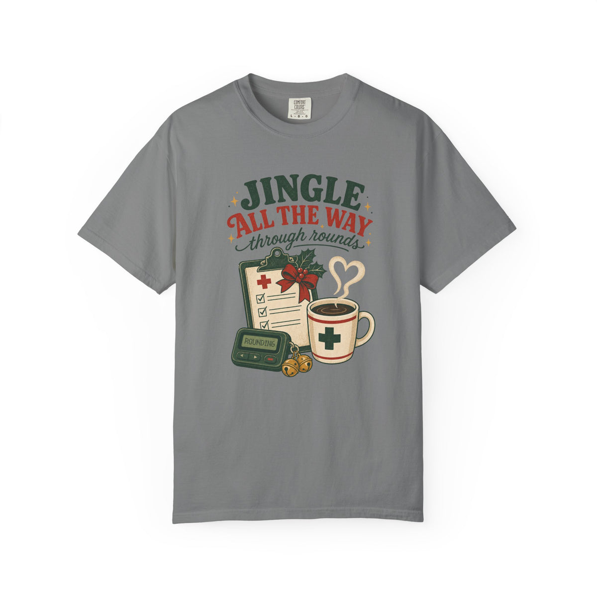 Jingle All the Way Through Rounds Christmas Comfort Colors 1717 tee in Grey
