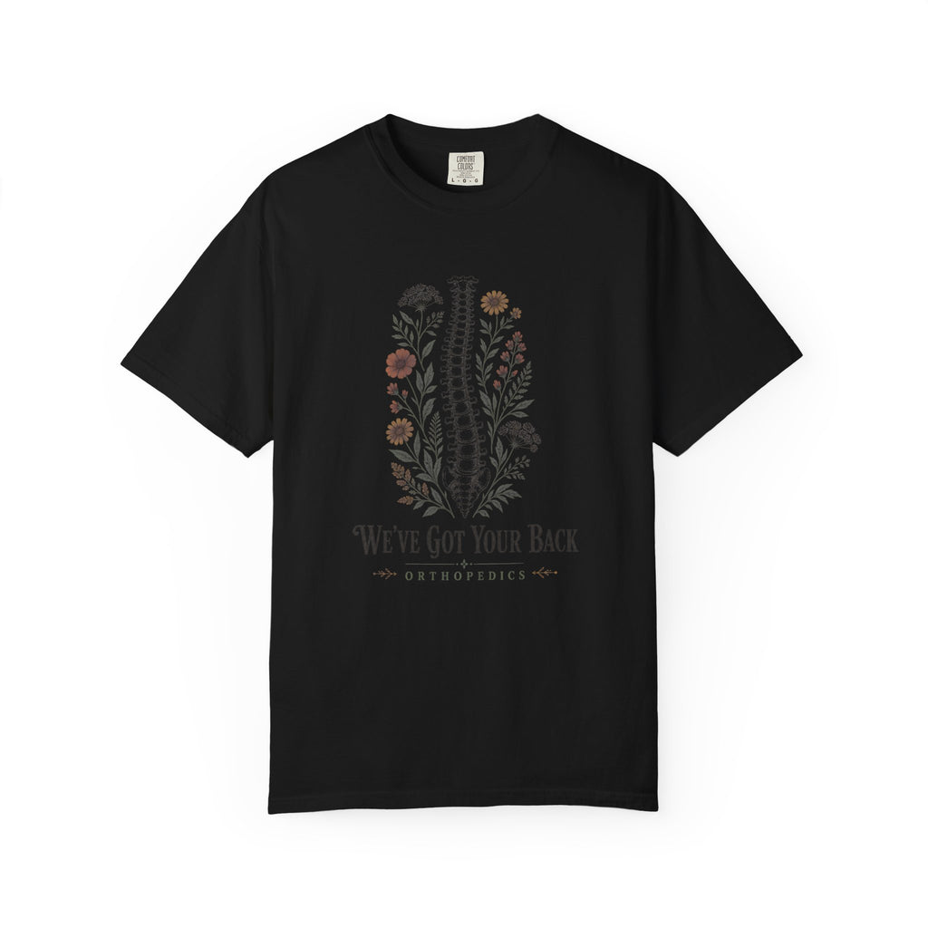We've Got Your Back Orthopedics floral spine Comfort Colors 1717 tee in Black