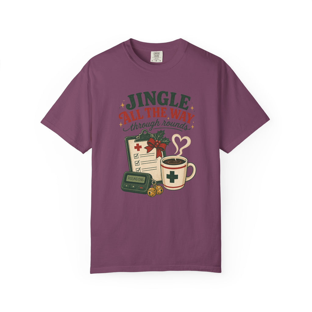 Jingle All the Way Through Rounds Christmas Comfort Colors 1717 tee in Berry
