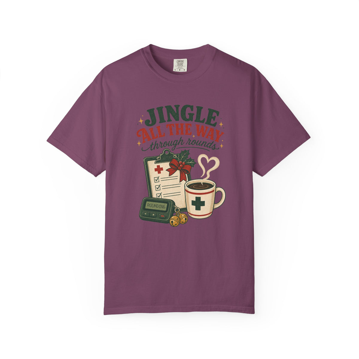 Jingle All the Way Through Rounds Christmas Comfort Colors 1717 tee in Berry
