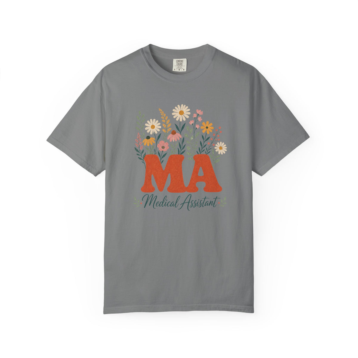 Floral Medical Assistant MA Comfort Colors 1717 tee in Grey