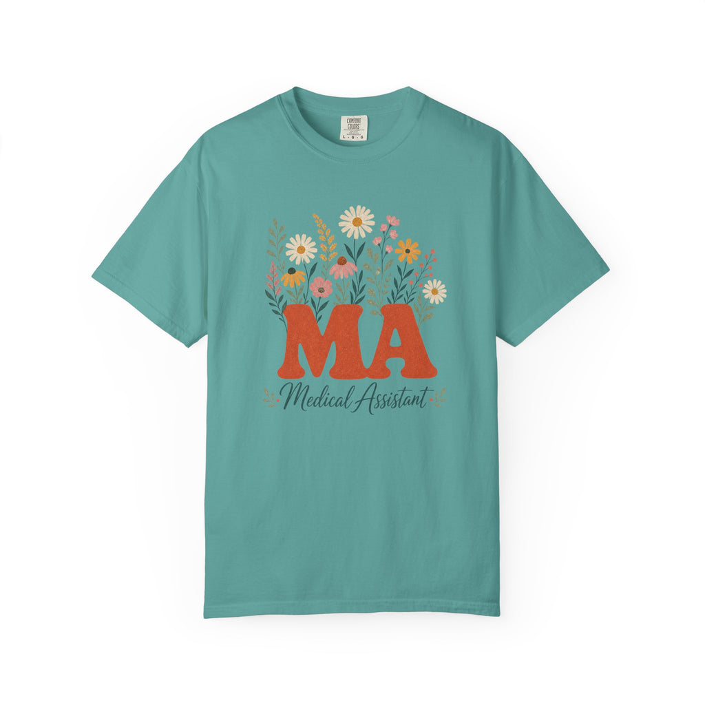 Floral Medical Assistant MA Comfort Colors 1717 tee in Seafoam