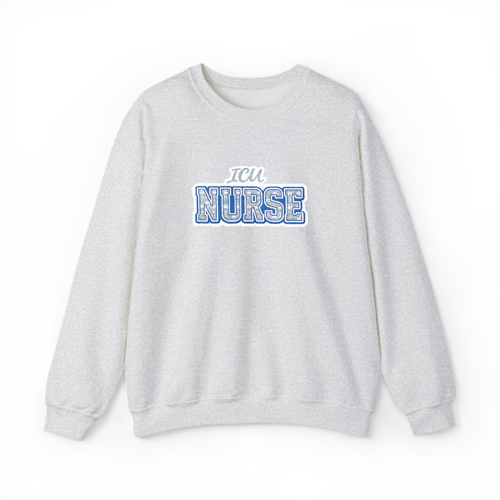 ICU Nurse Collegiate Embroidered Sweatshirt in Ash