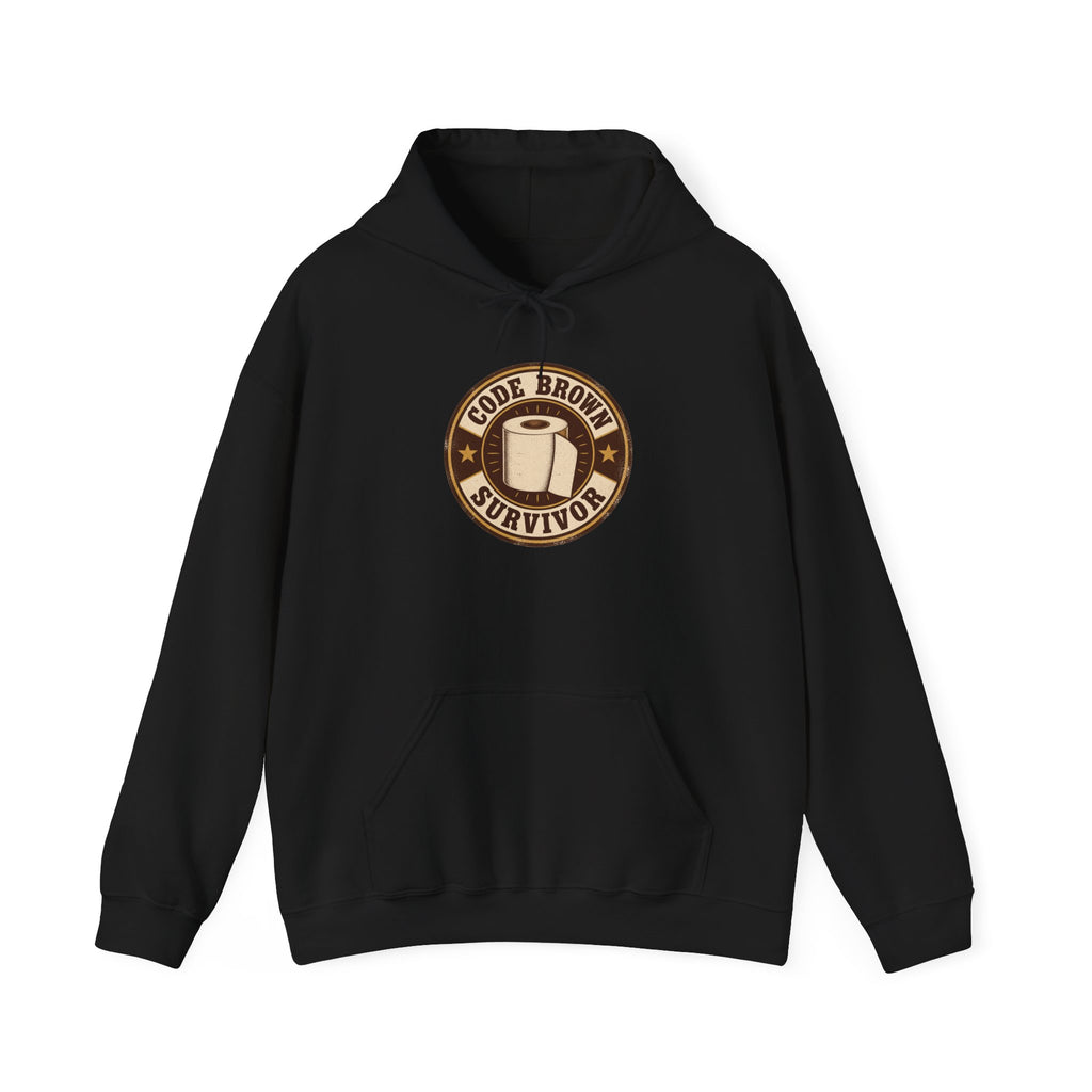 Code Brown Survivor Hoodie | Funny Nurse & CNA Gift in Black