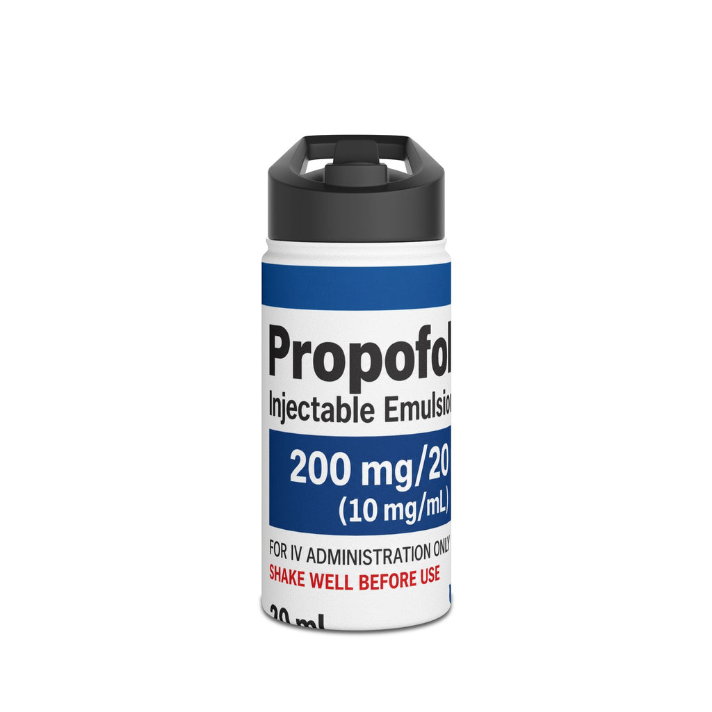 Propofol Medication Label Water Bottle in White