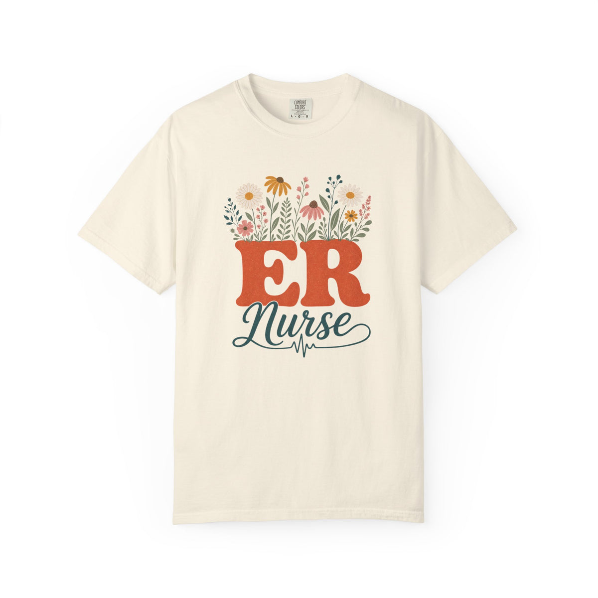 Wildflower ER Nurse Comfort Colors 1717 tee in Ivory