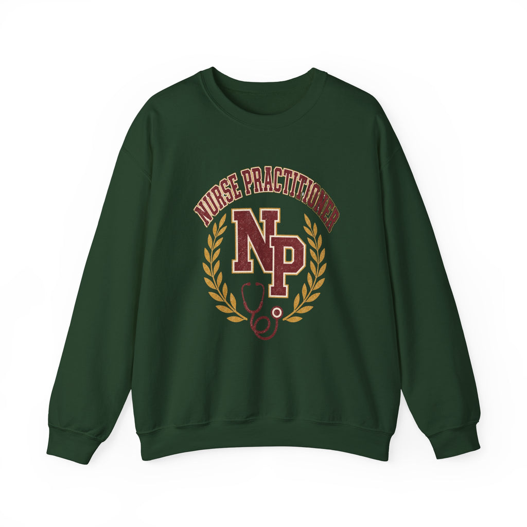 Forest Green Nurse Practitioner NP Gildan 18000 sweatshirt, native front product view