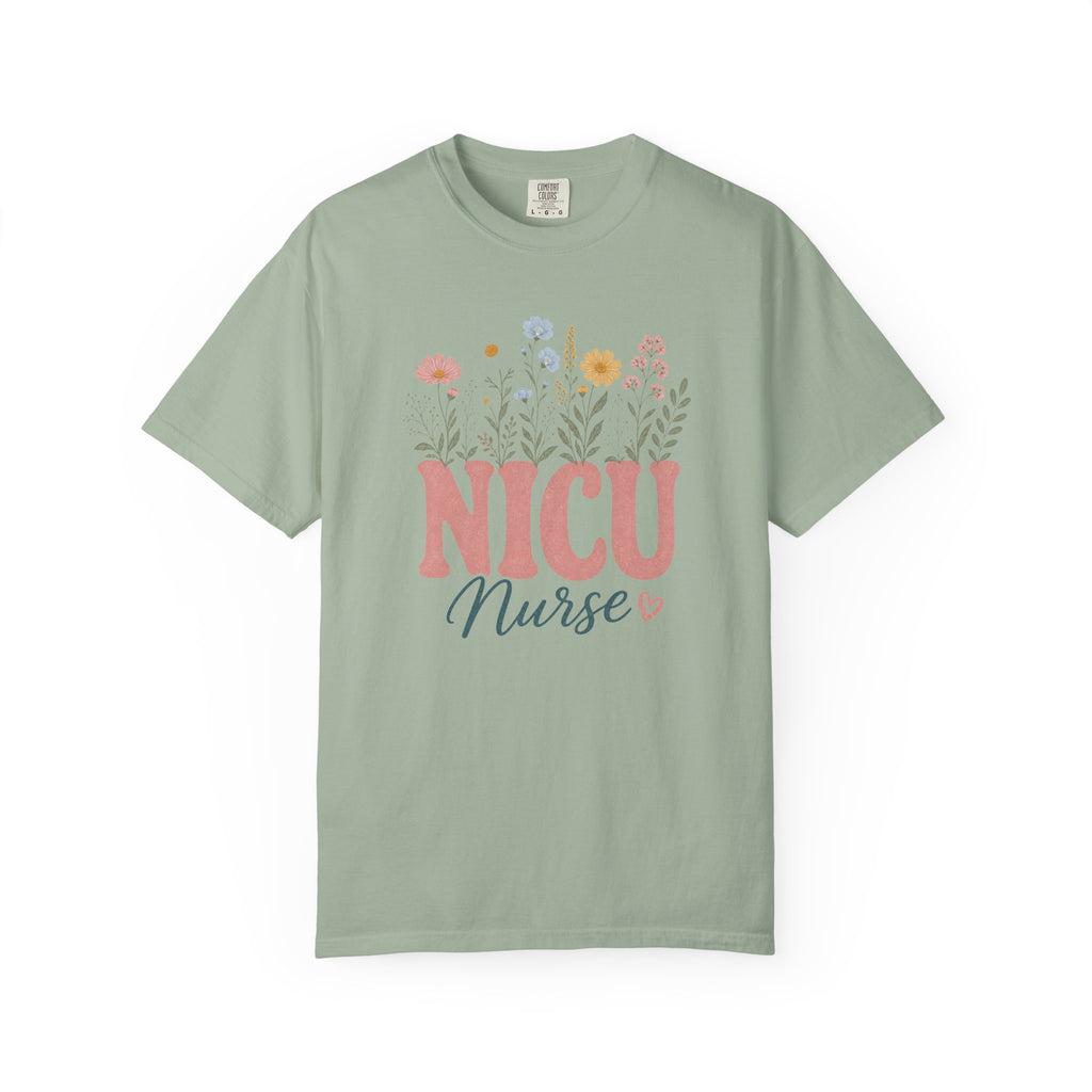 Pastel wildflower NICU Nurse Comfort Colors 1717 tee in Bay