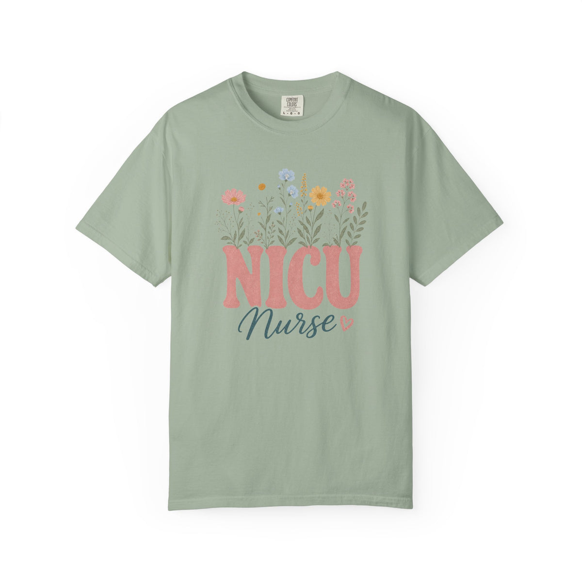 Pastel wildflower NICU Nurse Comfort Colors 1717 tee in Bay
