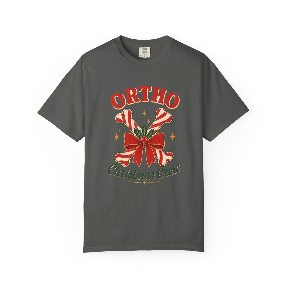 Ortho Christmas Crew candy-cane bones Comfort Colors 1717 tee in Pepper