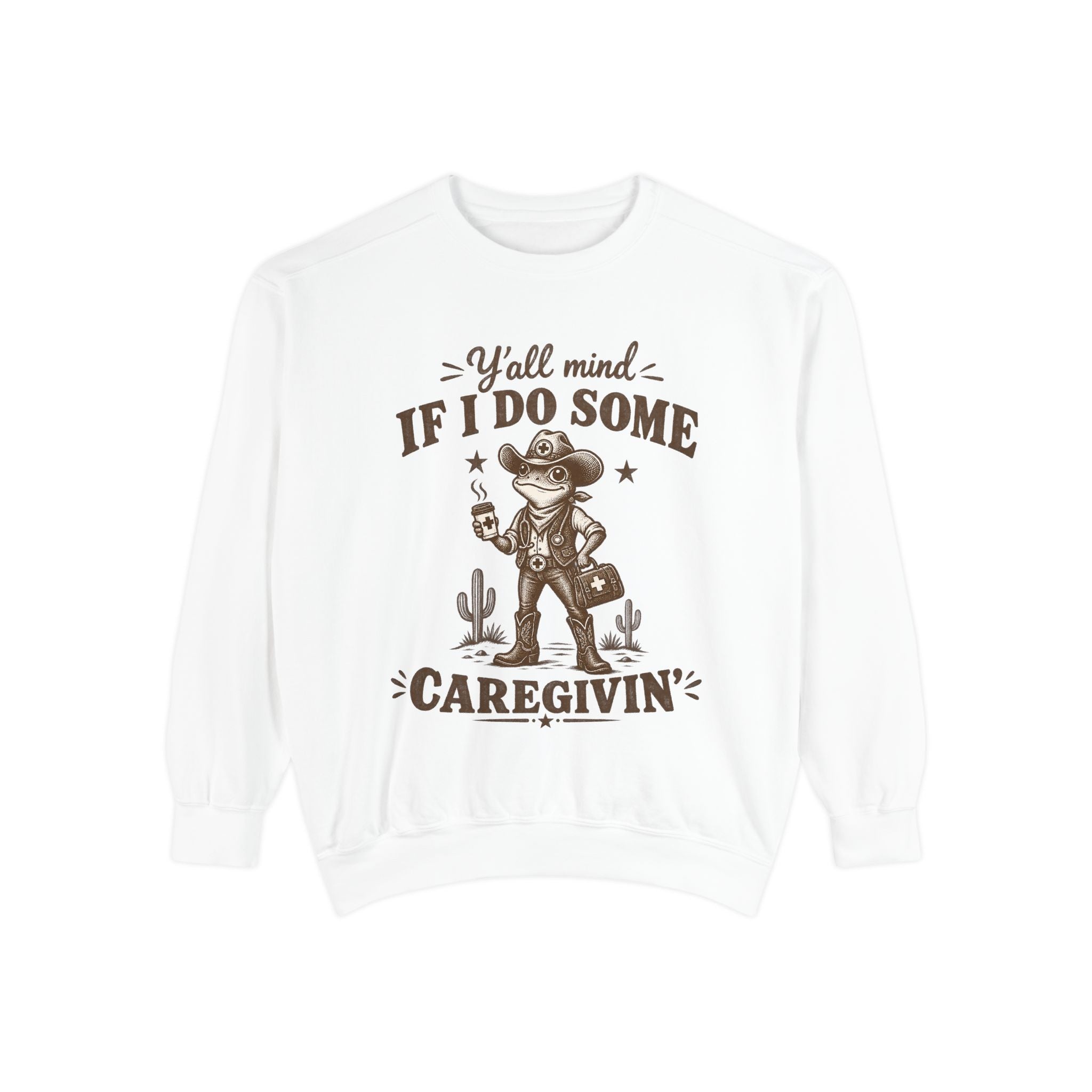 Caregivin' Cowboy Frog Crewneck Sweatshirt | Nurse & Caregiver Gift