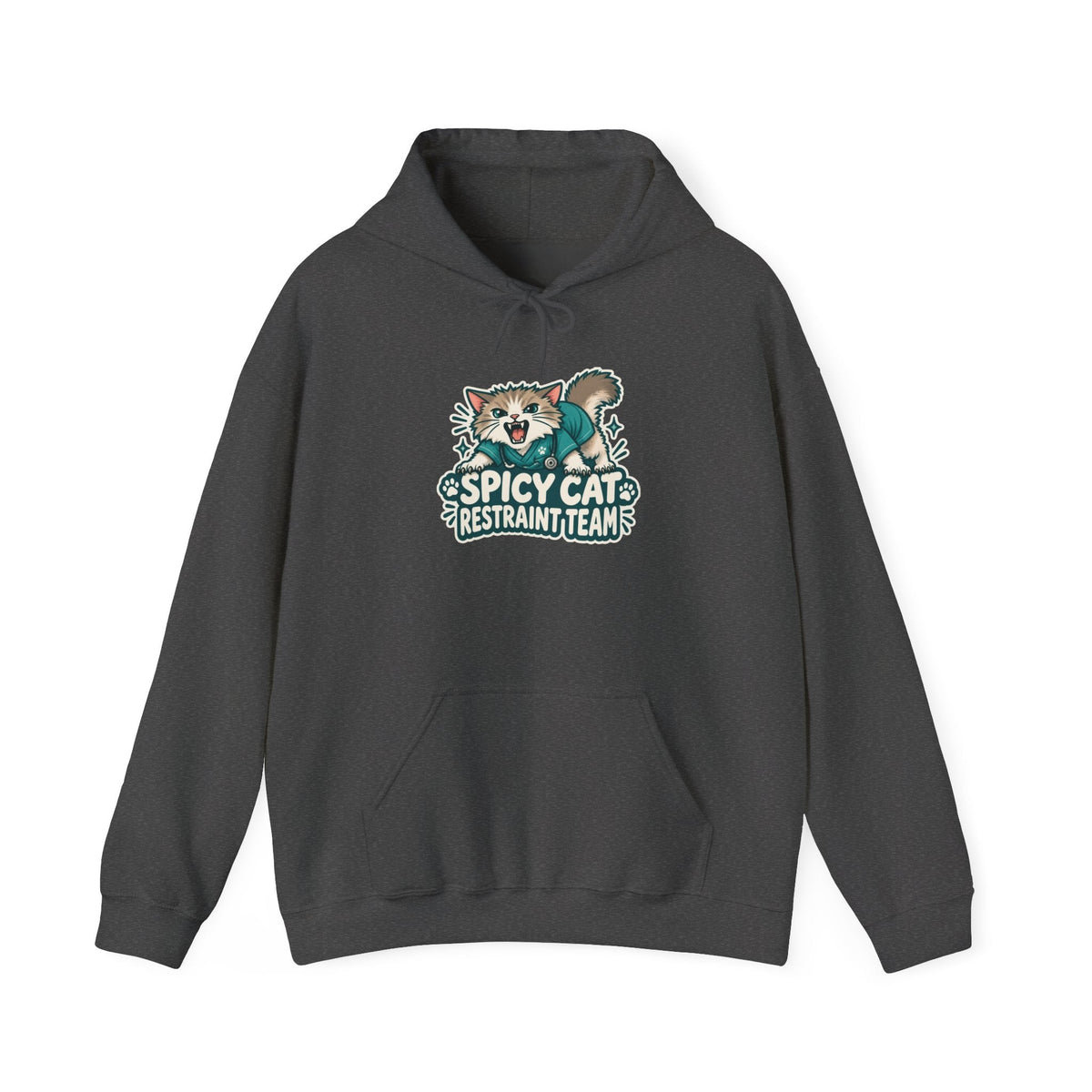 Spicy Cat Restraint Team Hoodie in Dark Heather