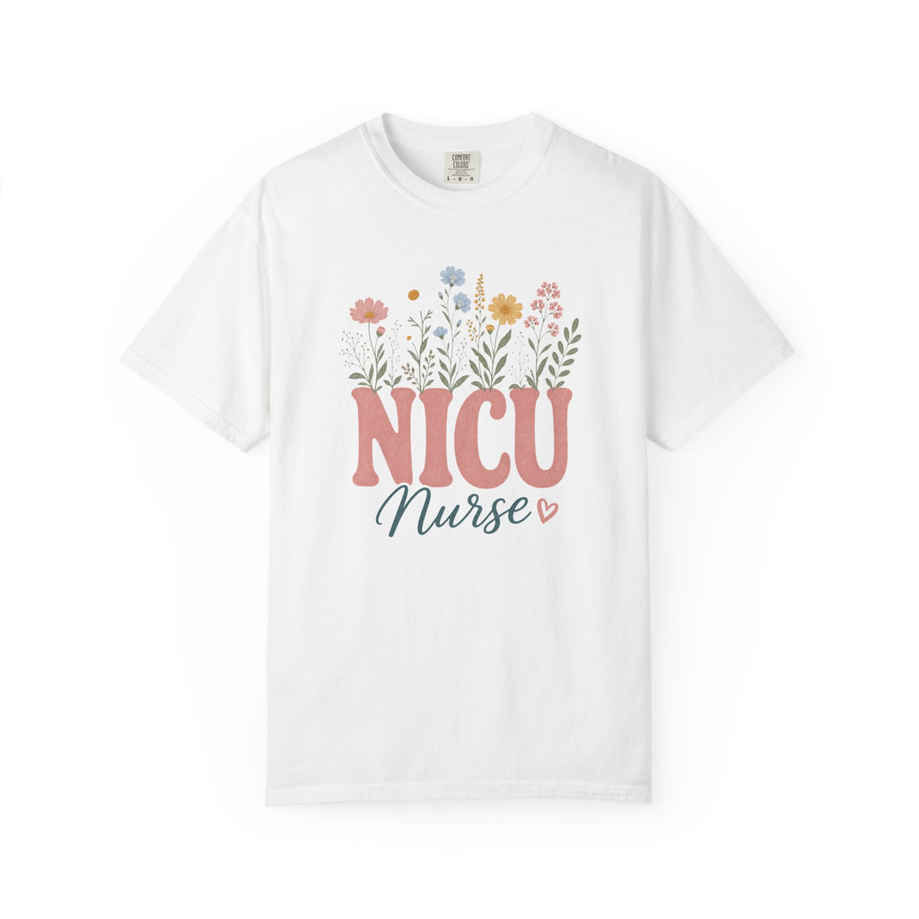 Pastel wildflower NICU Nurse Comfort Colors 1717 tee in White