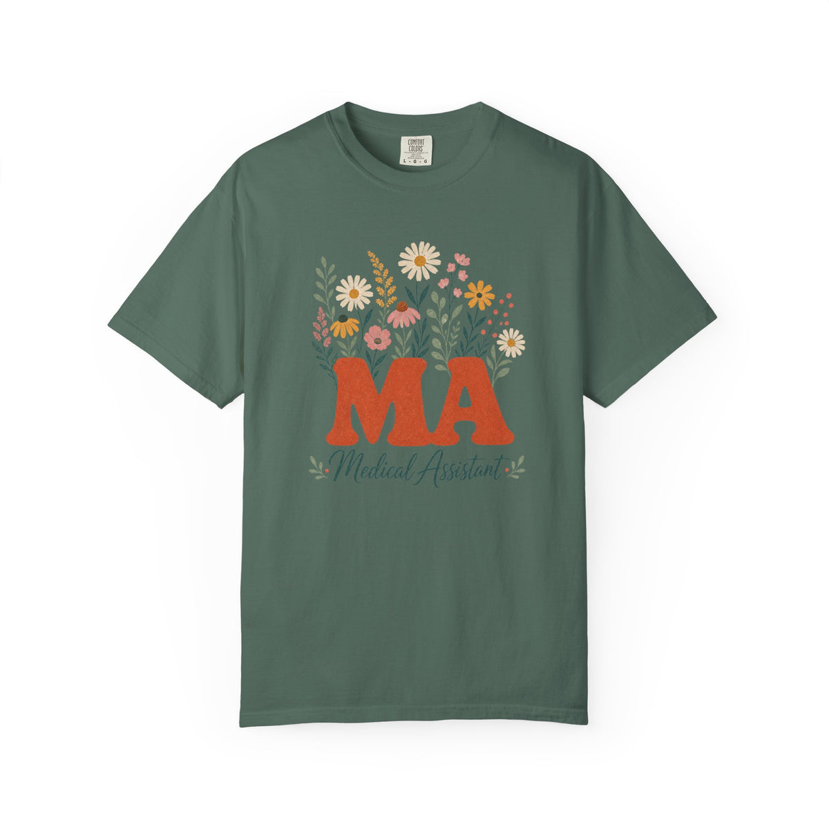 Floral Medical Assistant MA Comfort Colors 1717 tee in Blue Spruce