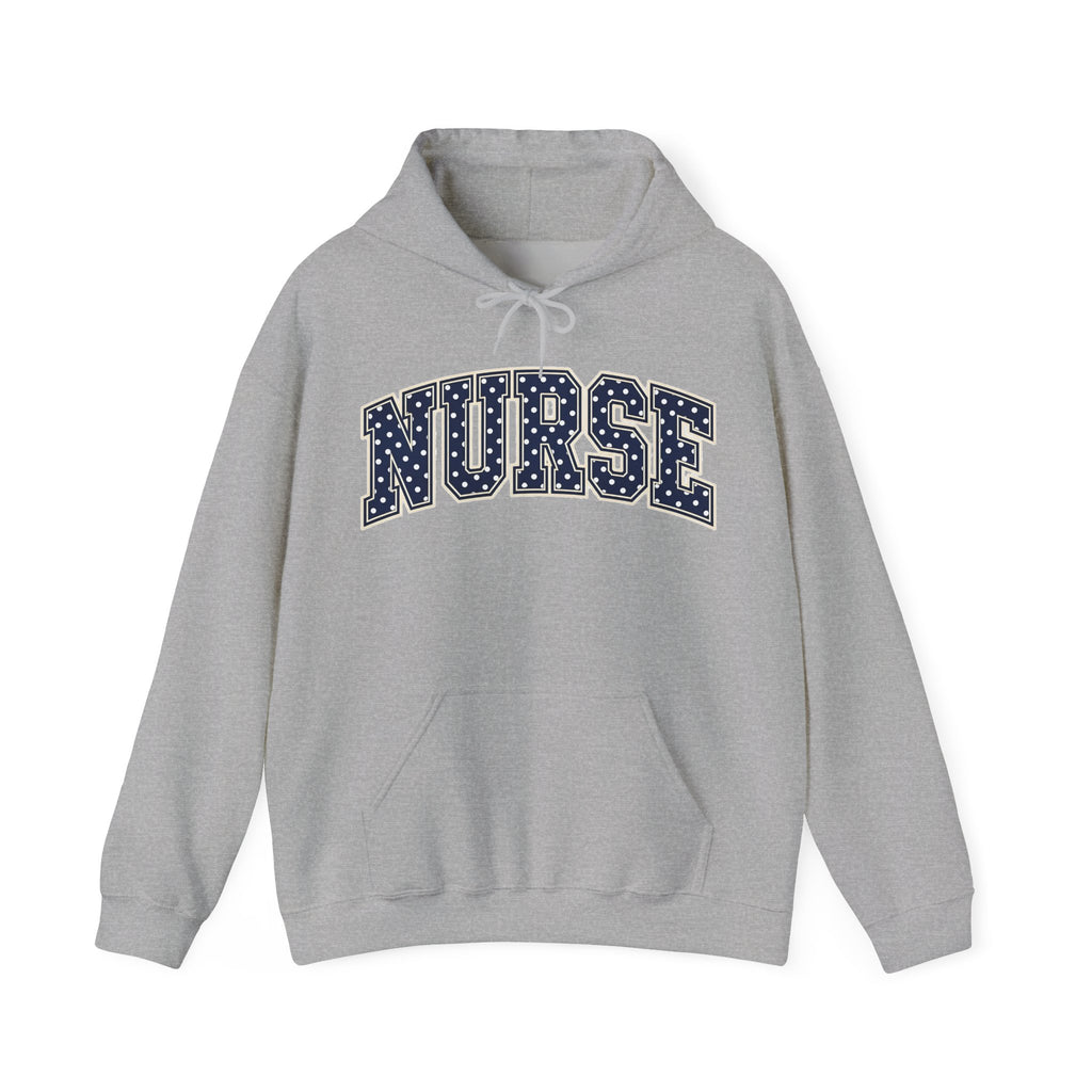Nurse Polka Dot Varsity Hoodie in Sport Grey