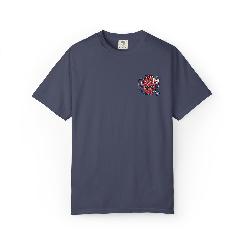 Cute Anatomical Heart Embroidered Shirt in Denim