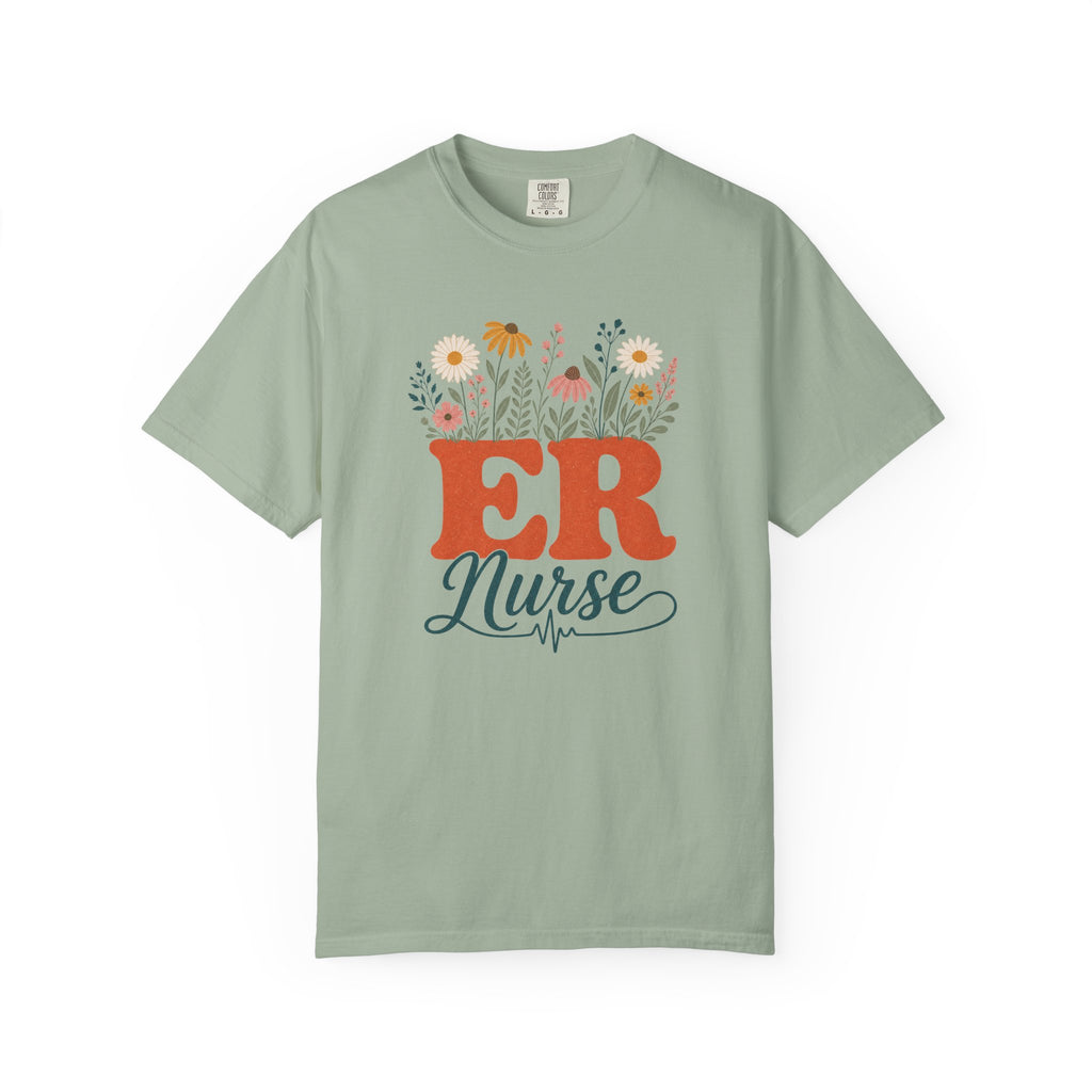 Wildflower ER Nurse Comfort Colors 1717 tee in Bay