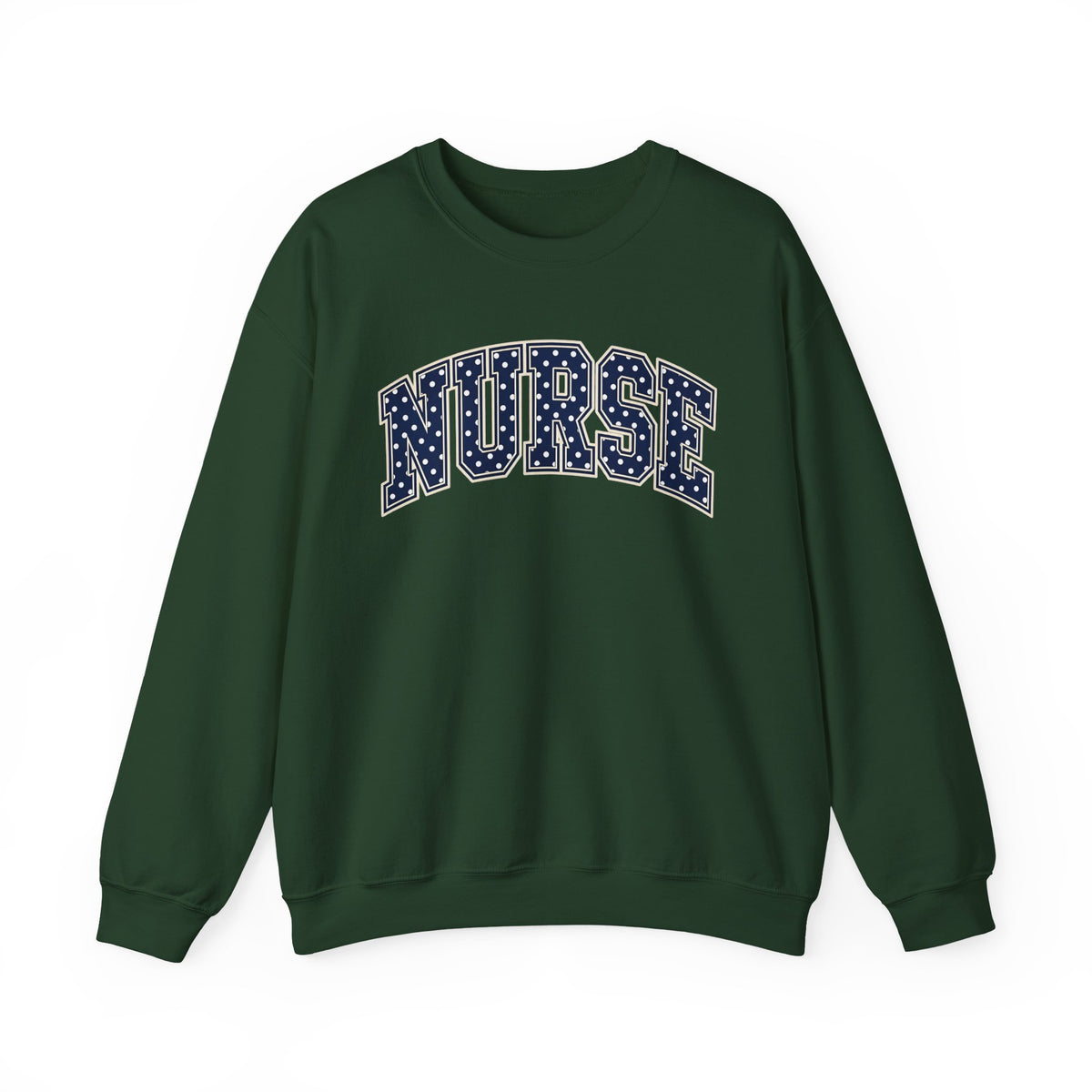 Nurse Polka Dot Varsity Sweatshirt in Forest Green