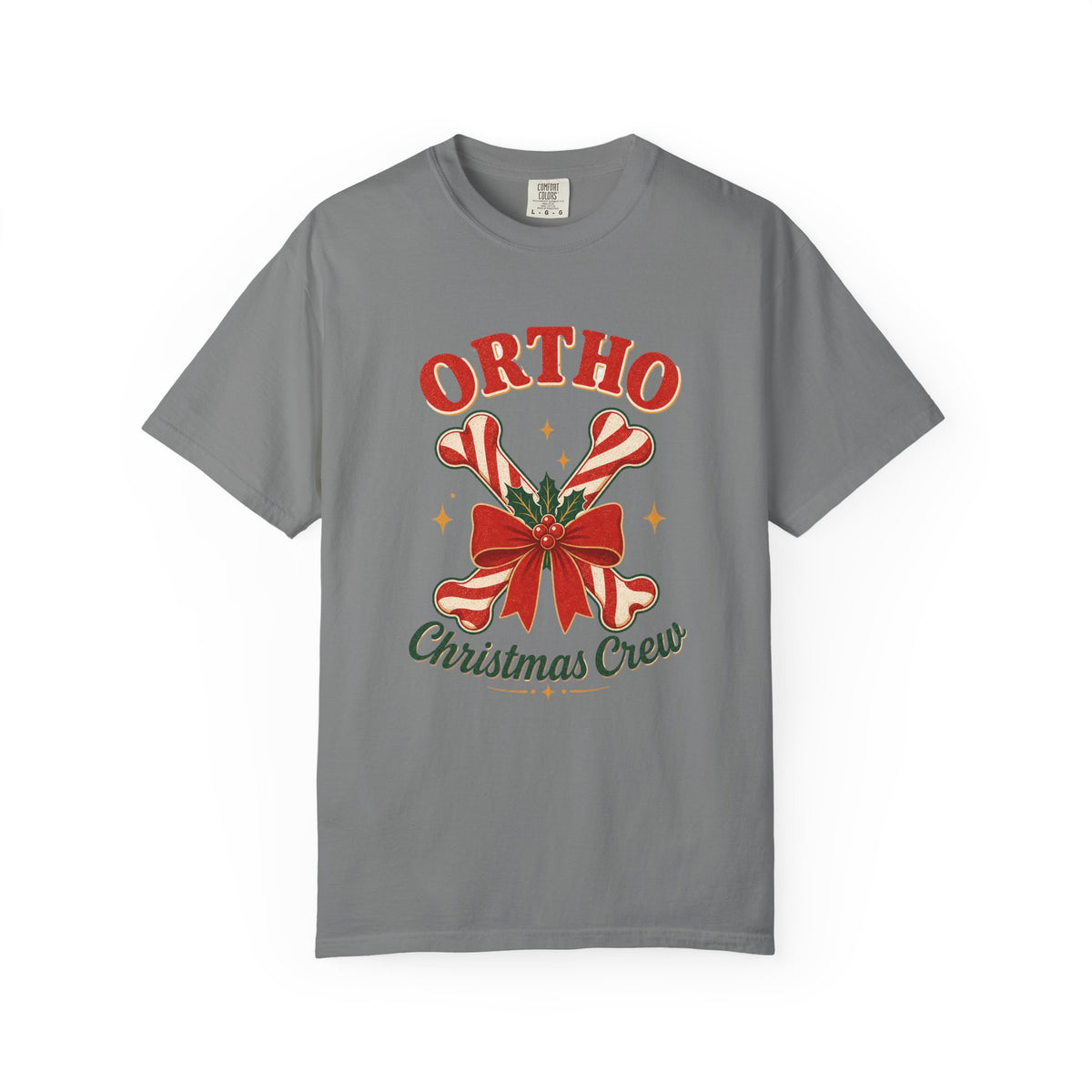 Ortho Christmas Crew candy-cane bones Comfort Colors 1717 tee in Grey