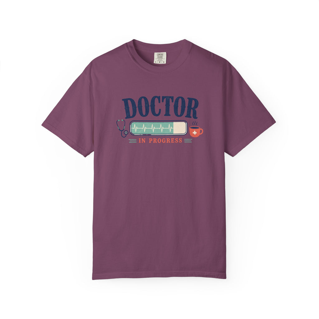 Doctor in Progress printed Comfort Colors 1717 tee in Berry
