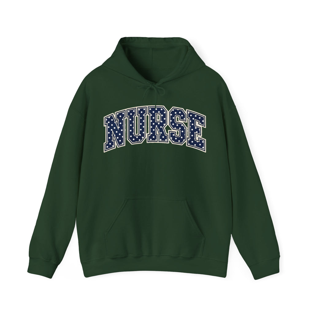 Nurse Polka Dot Varsity Hoodie in Forest Green