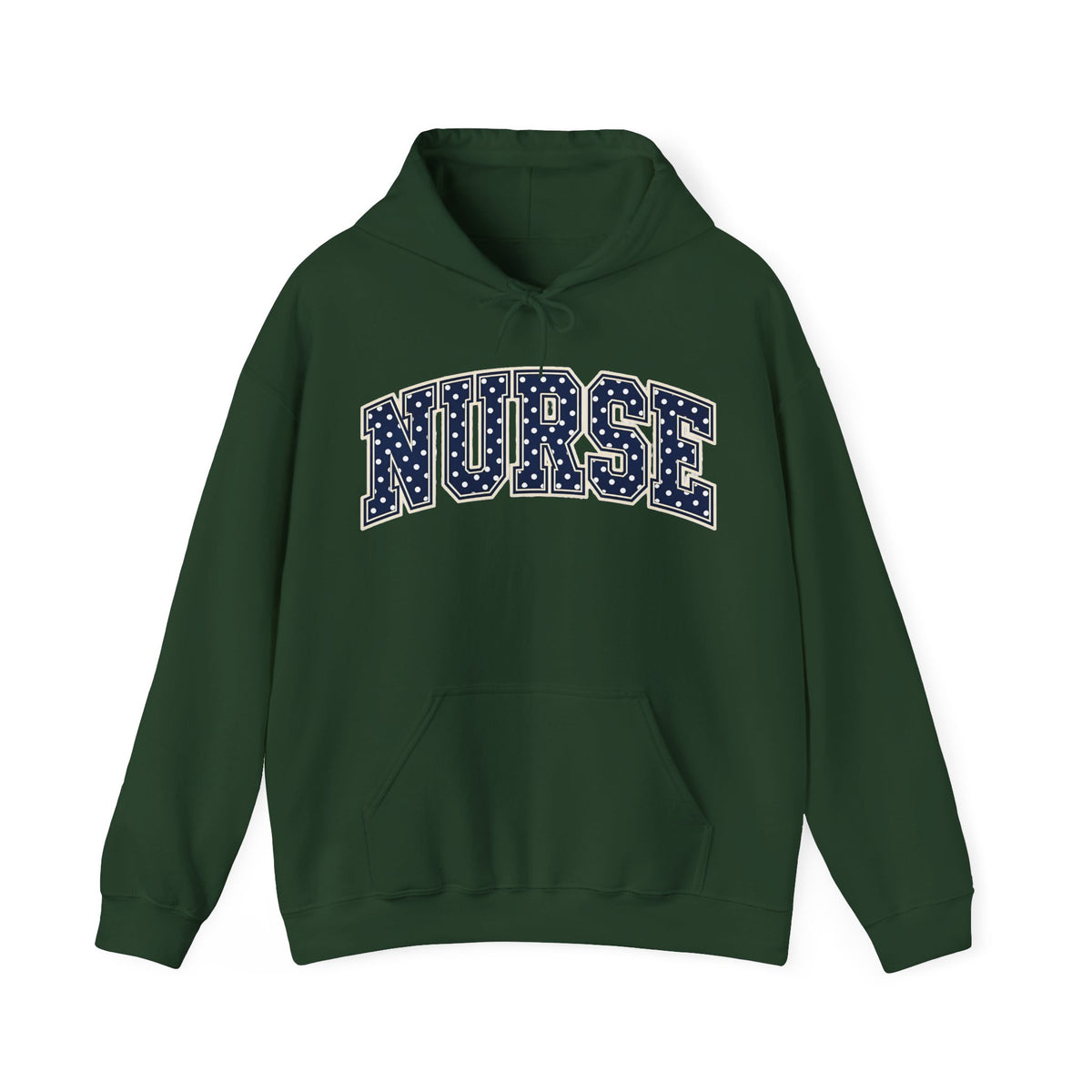 Nurse Polka Dot Varsity Hoodie in Forest Green