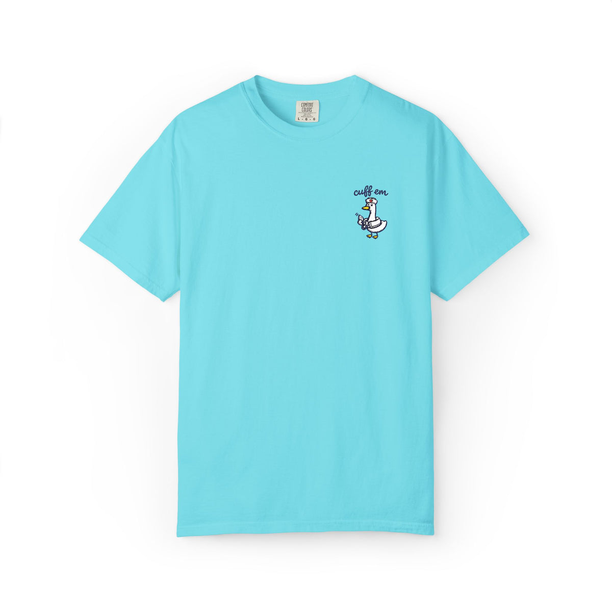 Cuff Em Goose Embroidered Shirt in Lagoon Blue