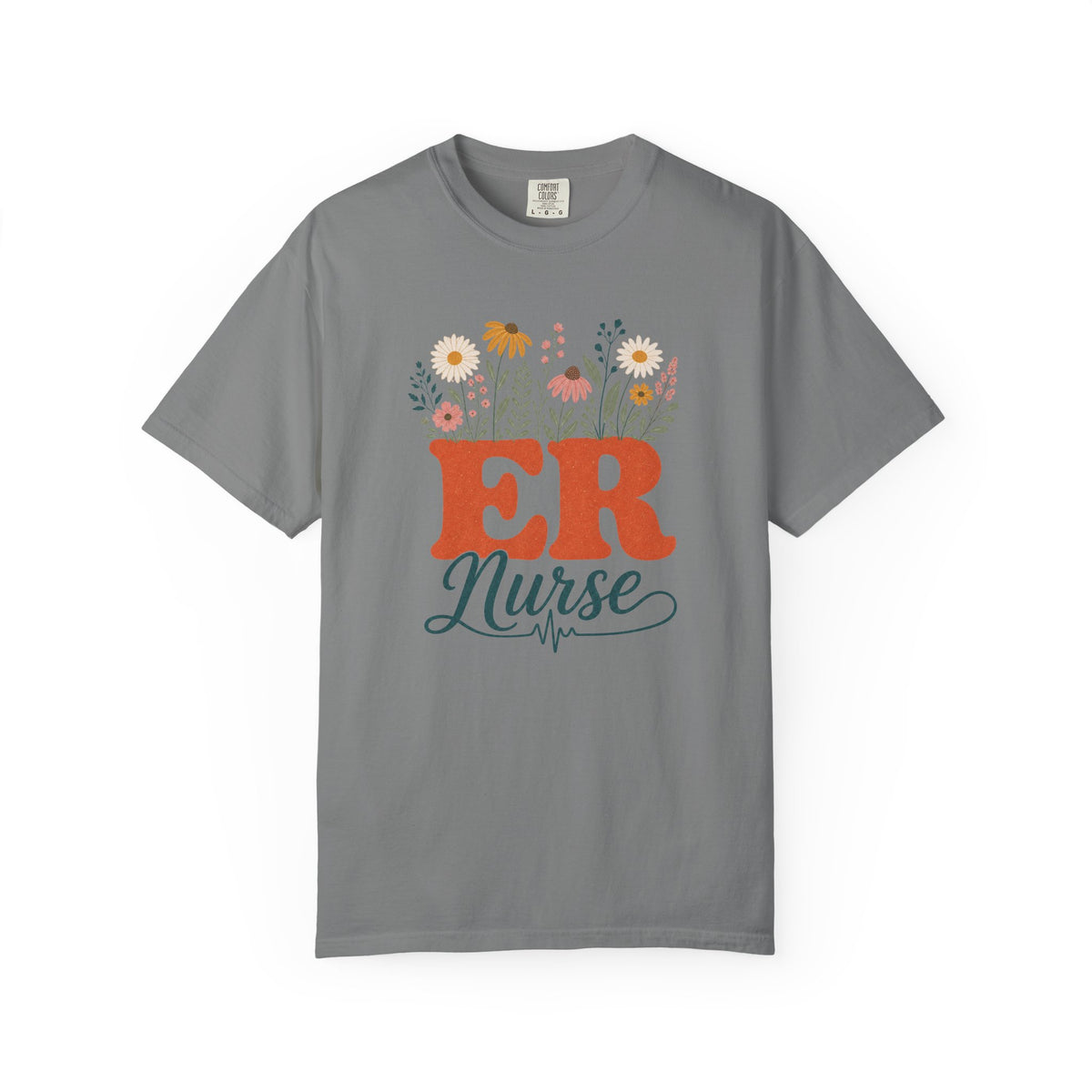 Wildflower ER Nurse Comfort Colors 1717 tee in Grey