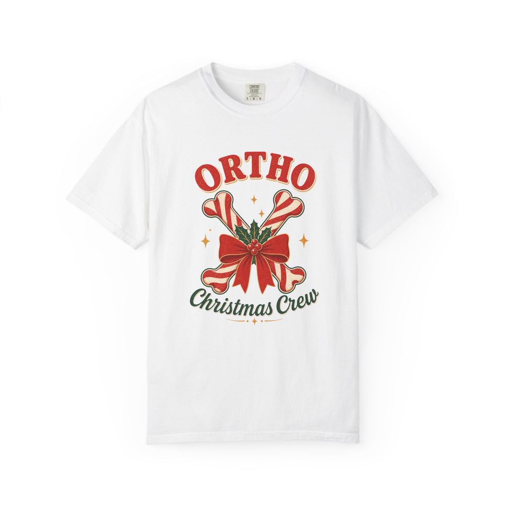 Ortho Christmas Crew candy-cane bones Comfort Colors 1717 tee in White