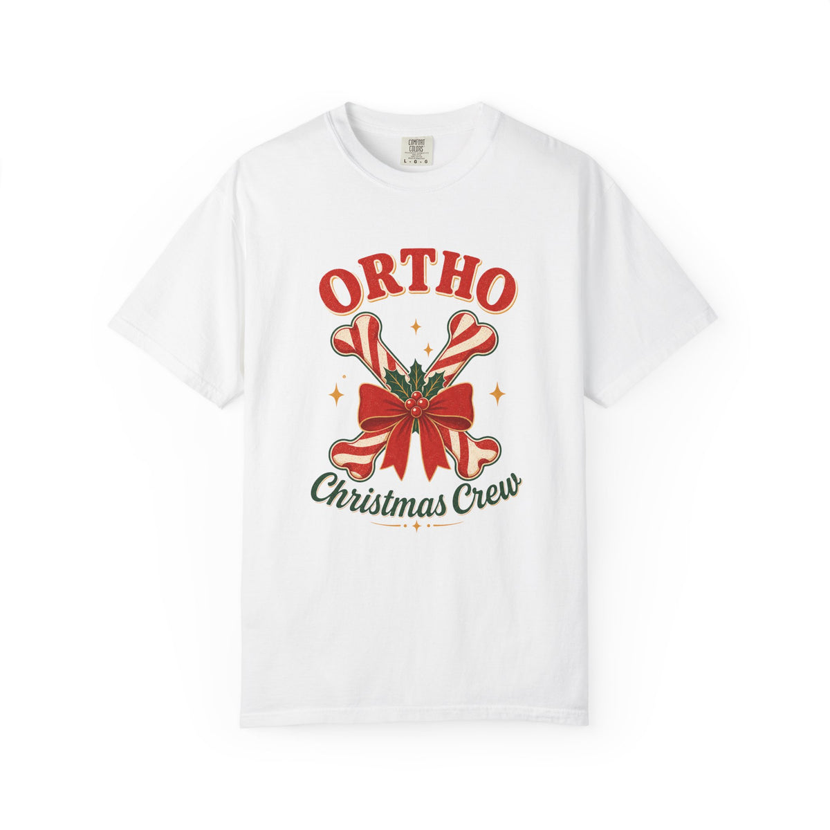 Ortho Christmas Crew candy-cane bones Comfort Colors 1717 tee in White