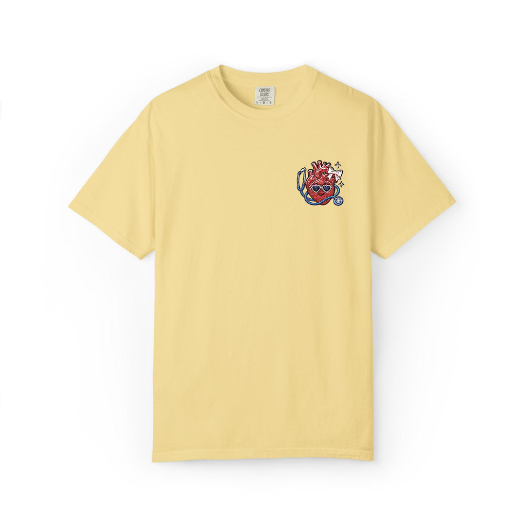 Cute Anatomical Heart Embroidered Shirt in Butter