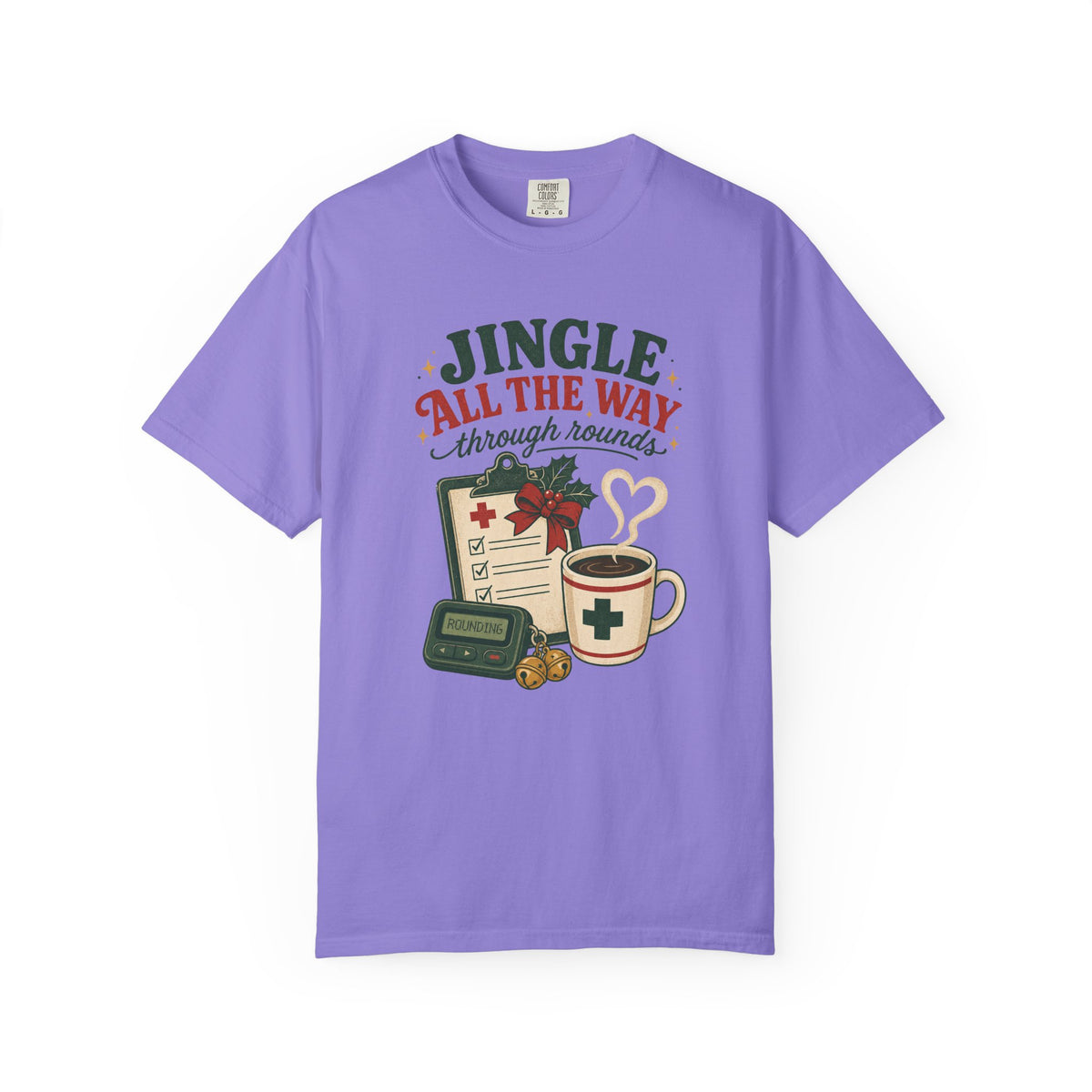 Jingle All the Way Through Rounds Christmas Comfort Colors 1717 tee in Violet