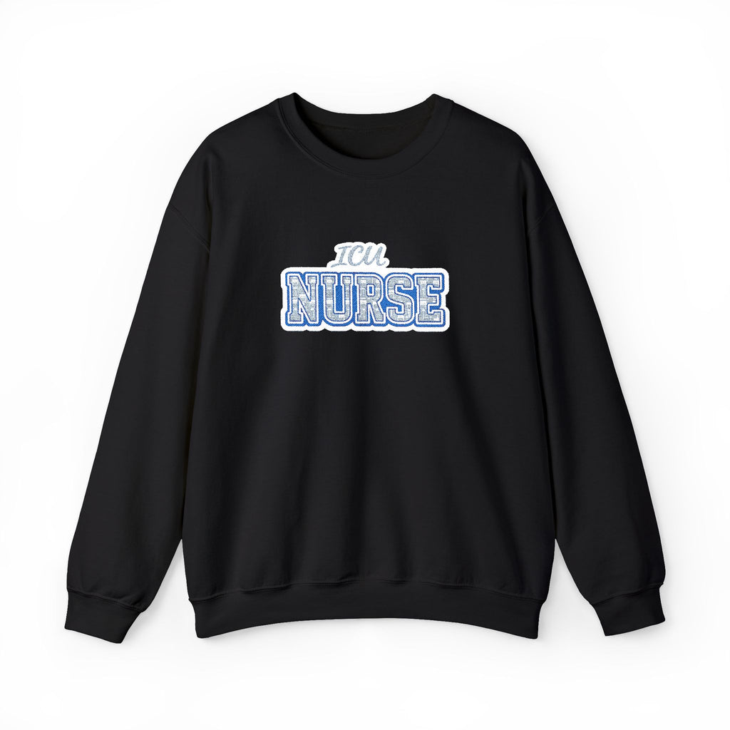 ICU Nurse Collegiate Embroidered Sweatshirt in Black