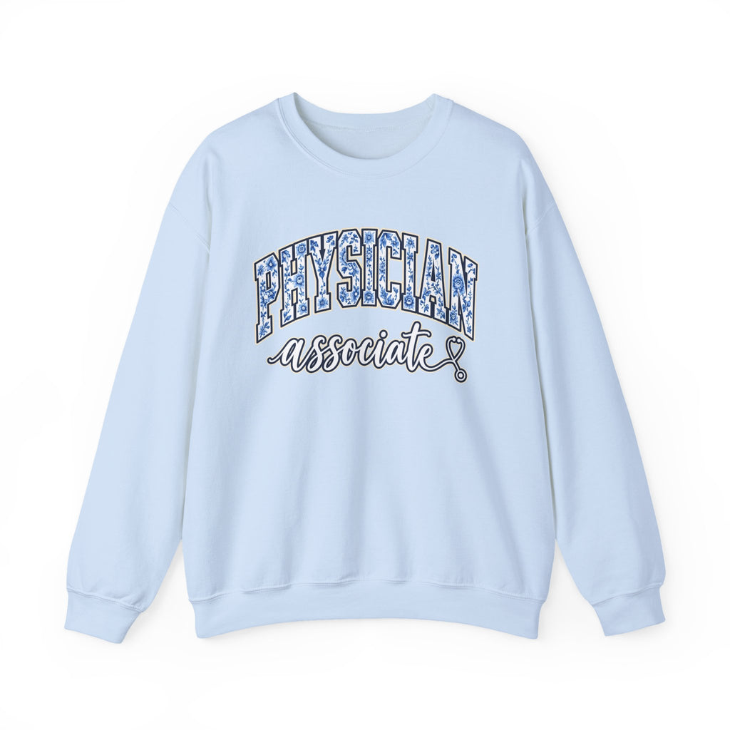 Physician Associate Floral Varsity Sweatshirt in Light Blue