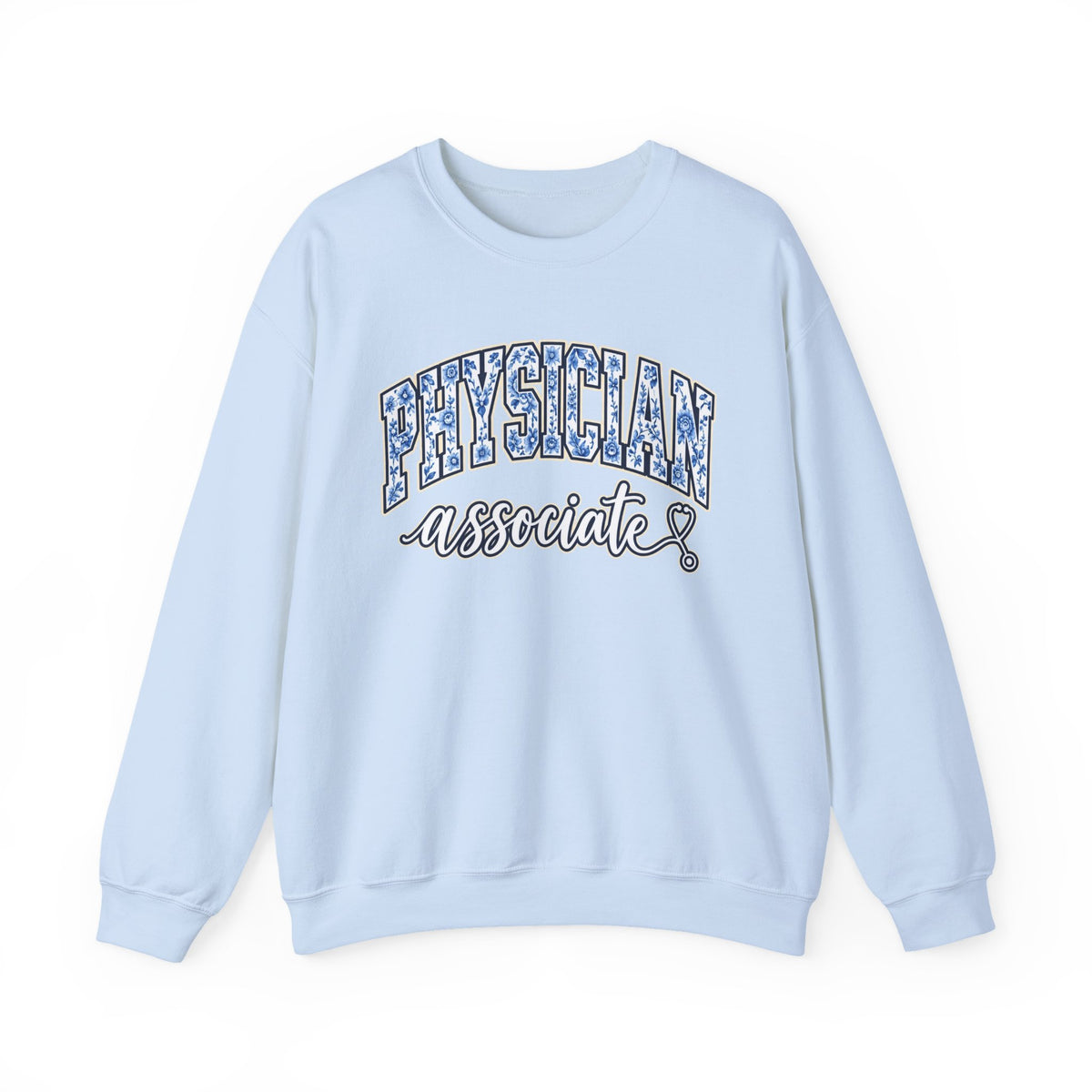 Physician Associate Floral Varsity Sweatshirt in Light Blue