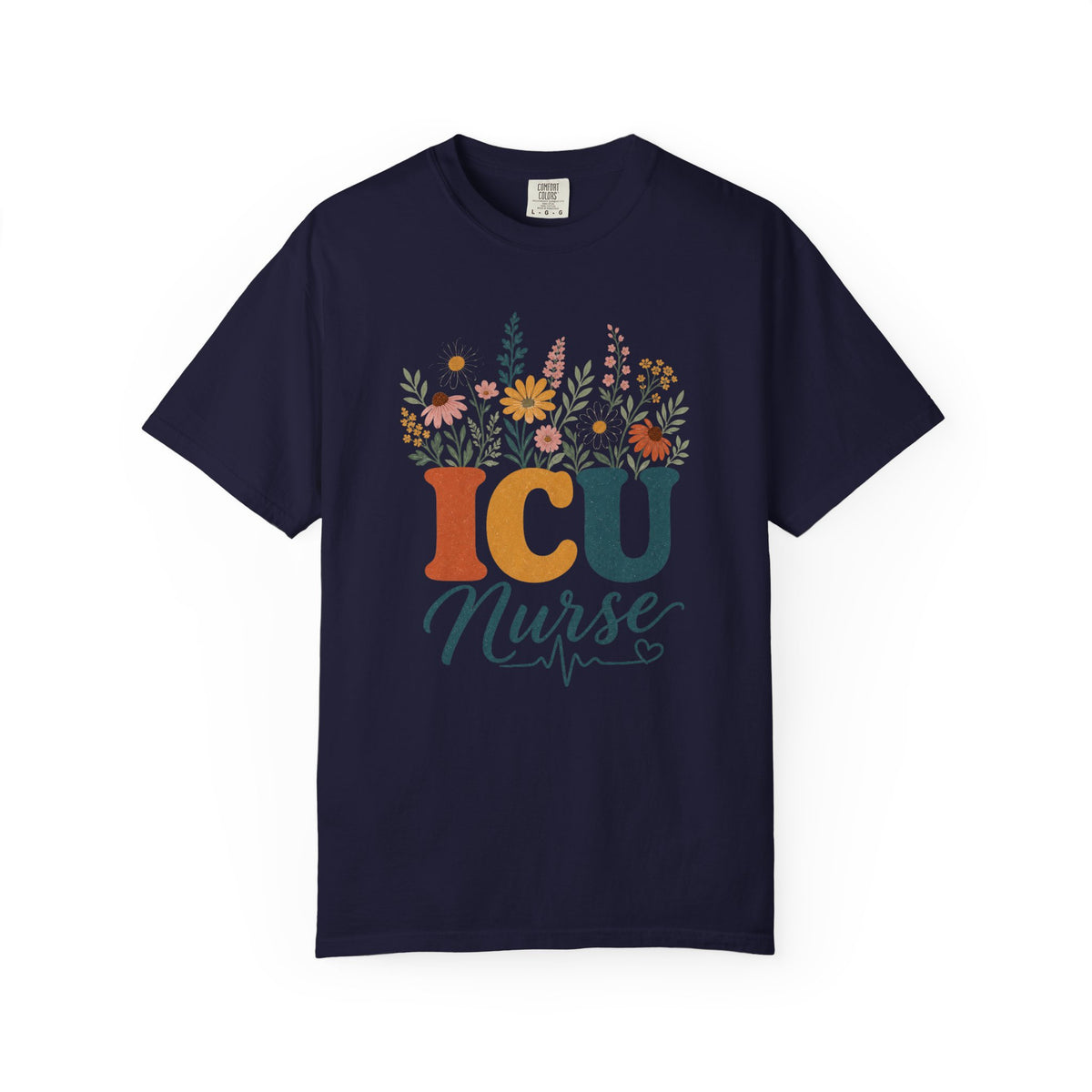 Wildflower ICU Nurse Comfort Colors 1717 tee in True Navy