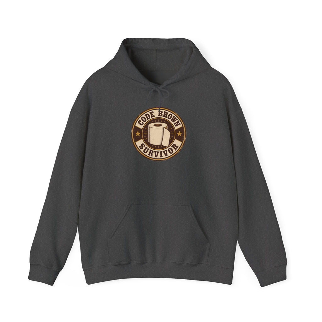Code Brown Survivor Hoodie | Funny Nurse & CNA Gift in Dark Heather