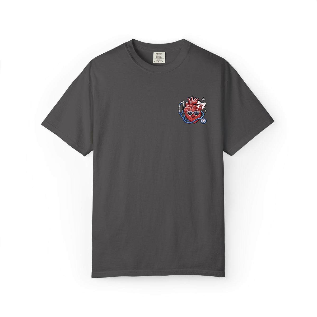 Cute Anatomical Heart Embroidered Shirt in Graphite