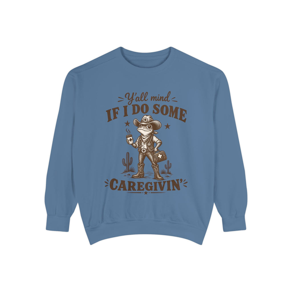Caregivin' Cowboy Frog Crewneck Sweatshirt | Nurse & Caregiver Gift