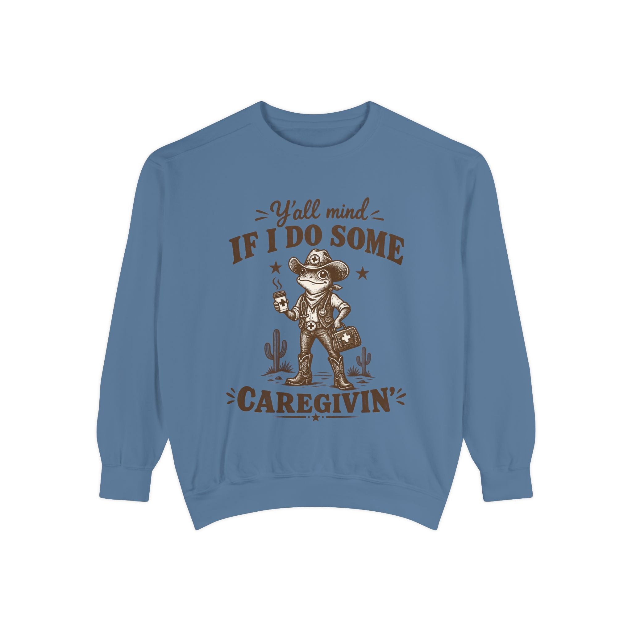 Caregivin' Cowboy Frog Crewneck Sweatshirt | Nurse & Caregiver Gift