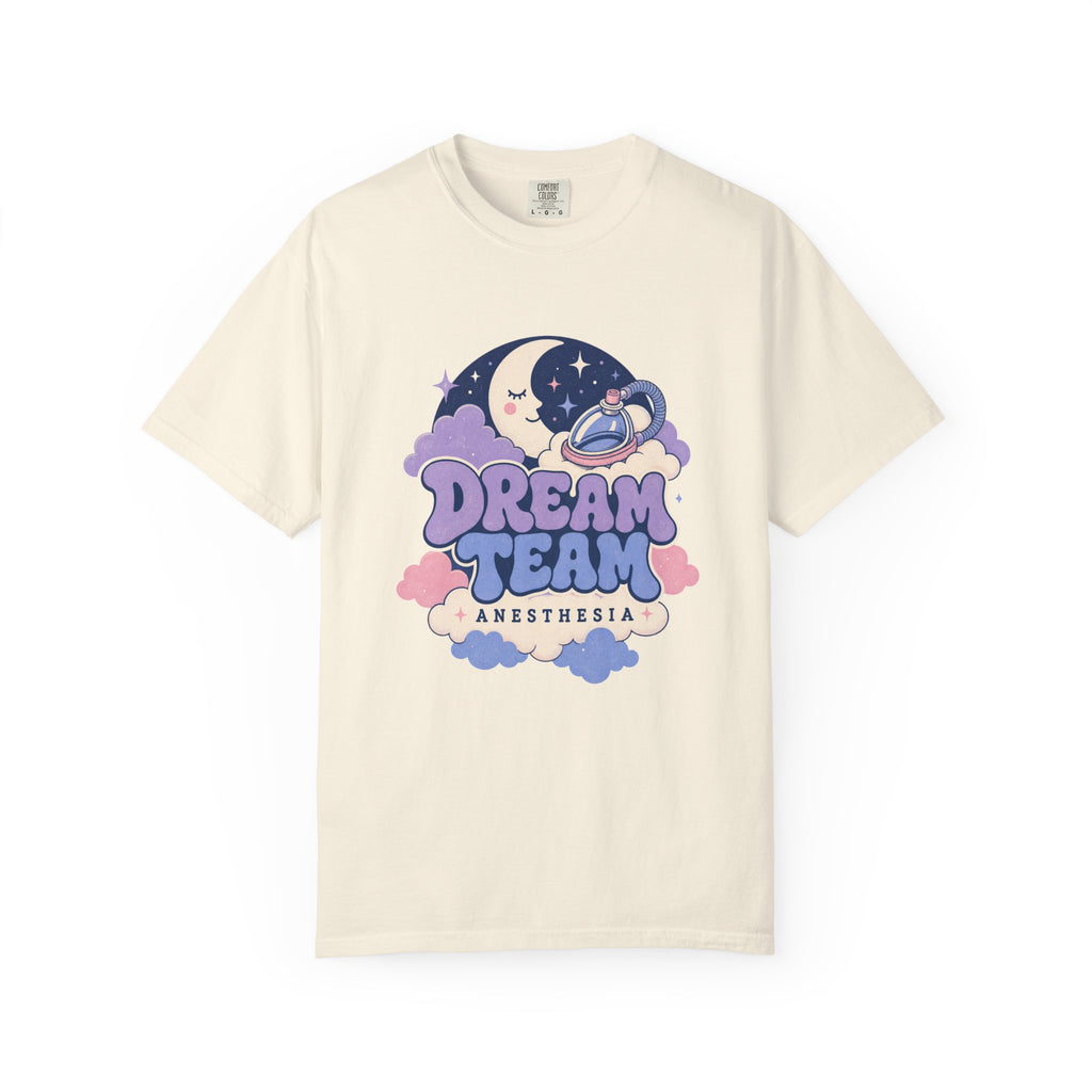 Dream Team Anesthesia moon, clouds and anesthesia mask Comfort Colors 1717 tee in Ivory