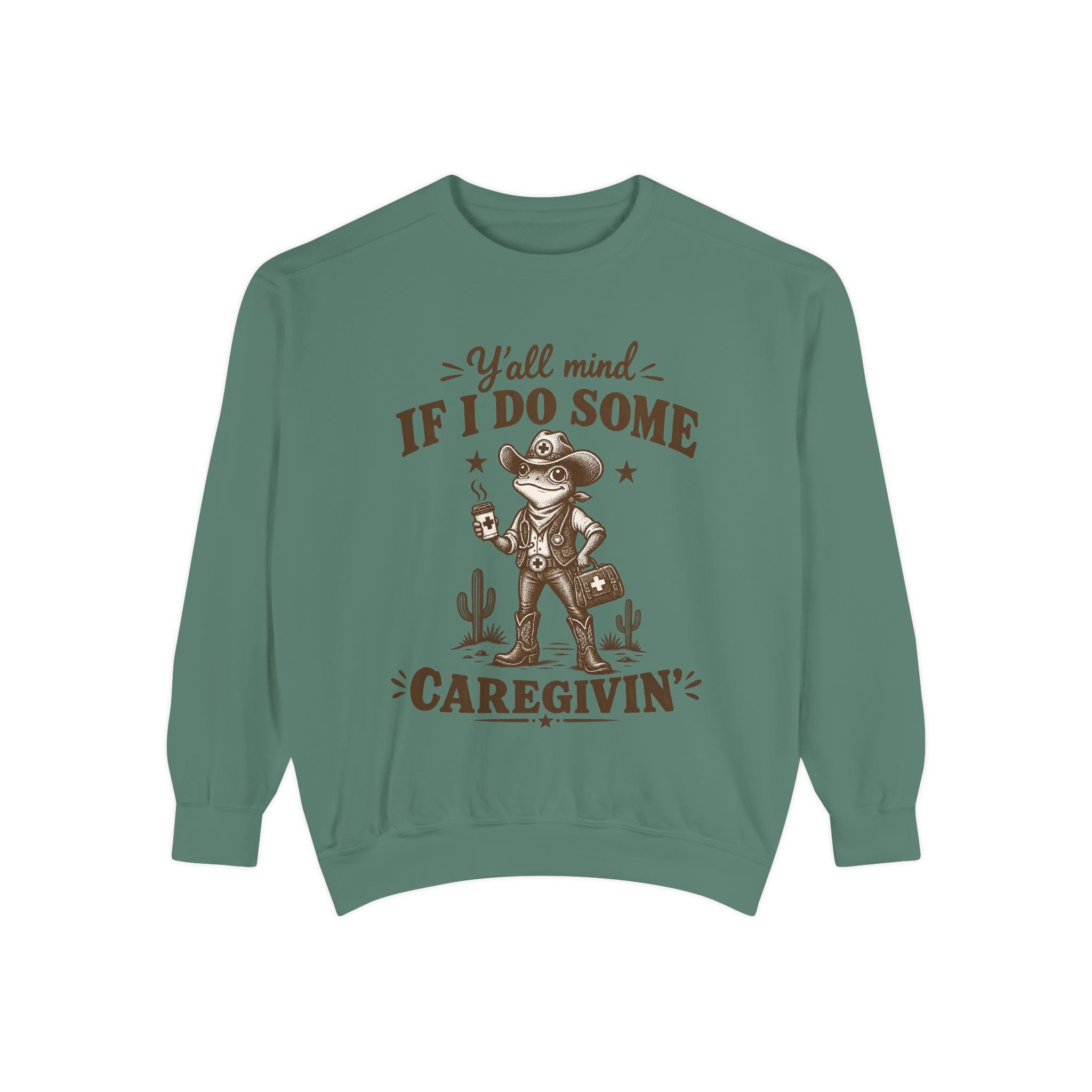 Caregivin' Cowboy Frog Crewneck Sweatshirt | Nurse & Caregiver Gift