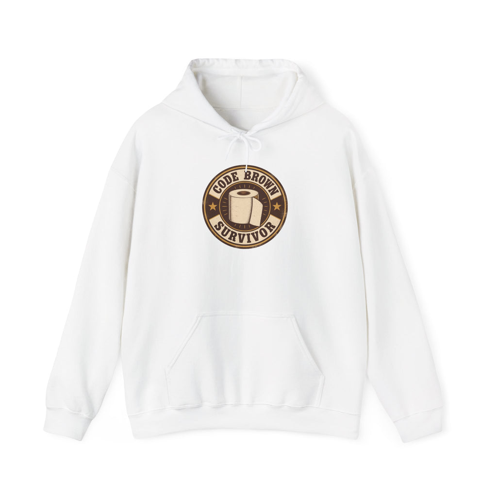 Code Brown Survivor Hoodie | Funny Nurse & CNA Gift in White