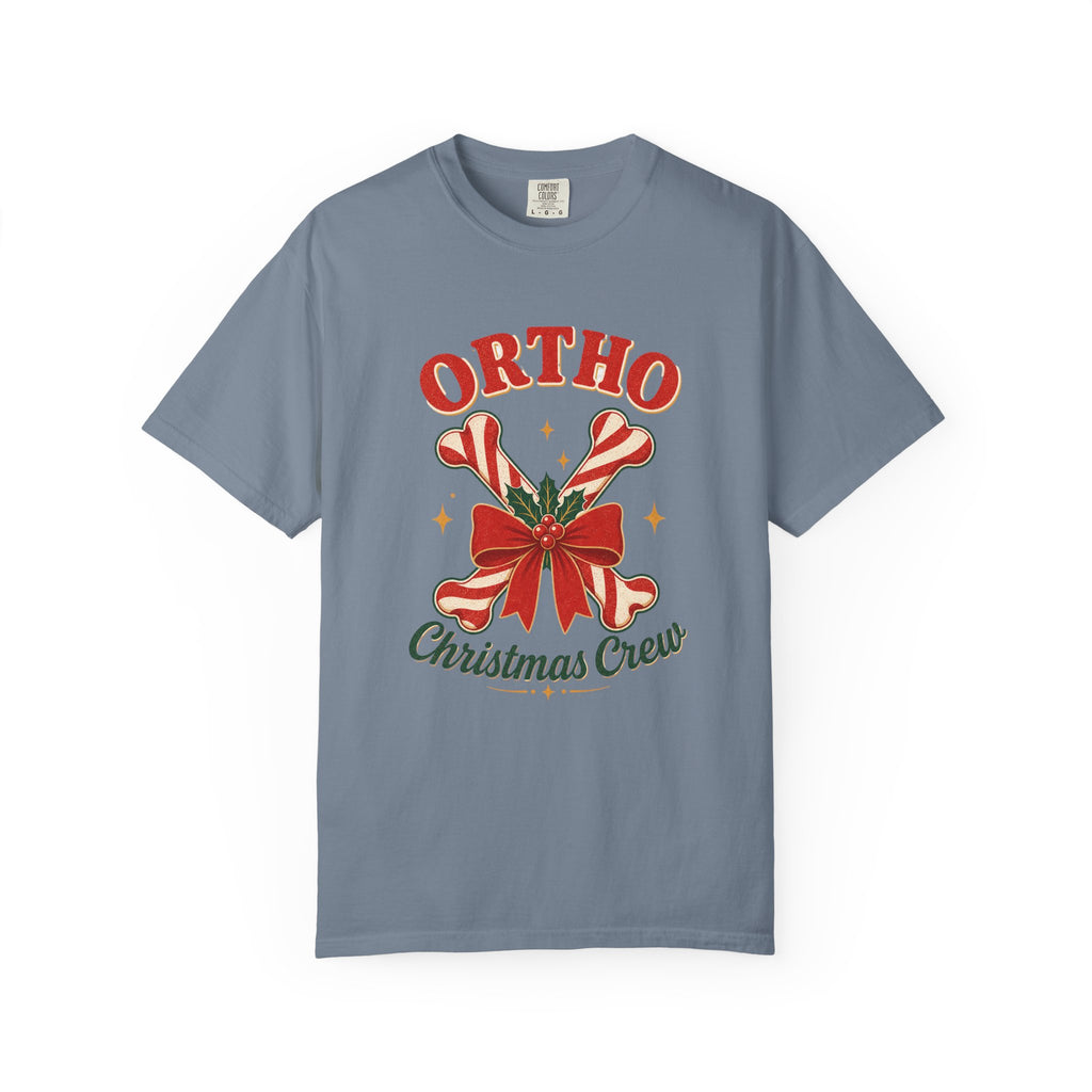 Ortho Christmas Crew candy-cane bones Comfort Colors 1717 tee in Blue Jean