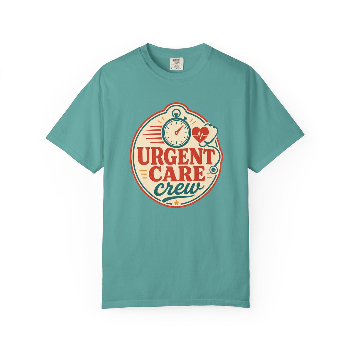 Urgent Care Crew printed Comfort Colors1717 tee in Seafoam